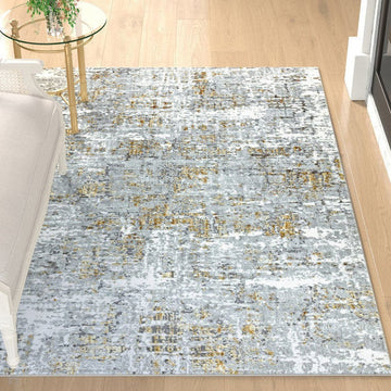 Orion OR07 Abstract Modern Distressed Textured Soft-Touch Metallic Shimmer Yellow/Grey/Cream Rug-Asiatic Carpets-Rug Love - The Most Loved Rug Store